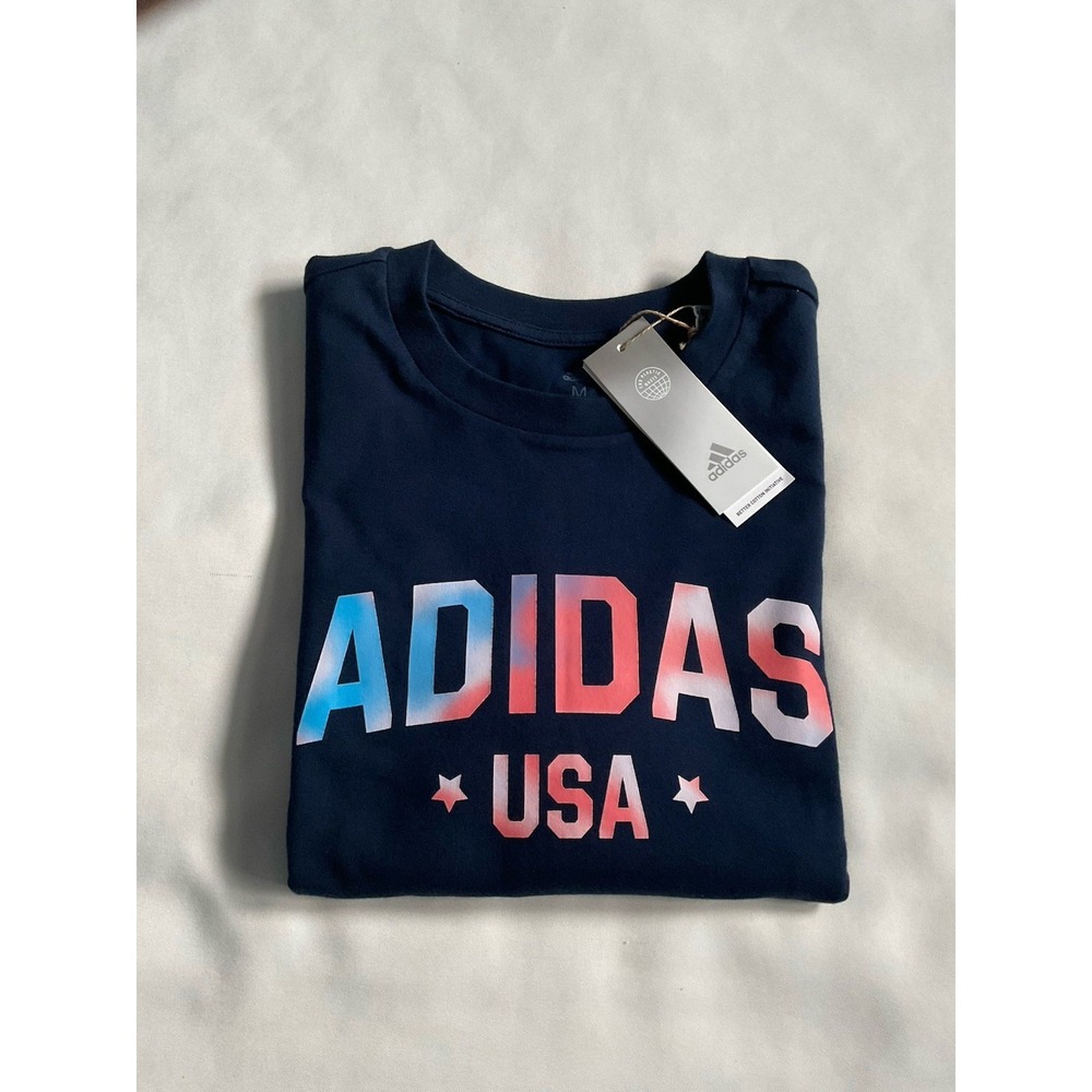 ADIDAS Womens. Shirt Dress USA American Navy Blue Pink Size Medium M Cotton
